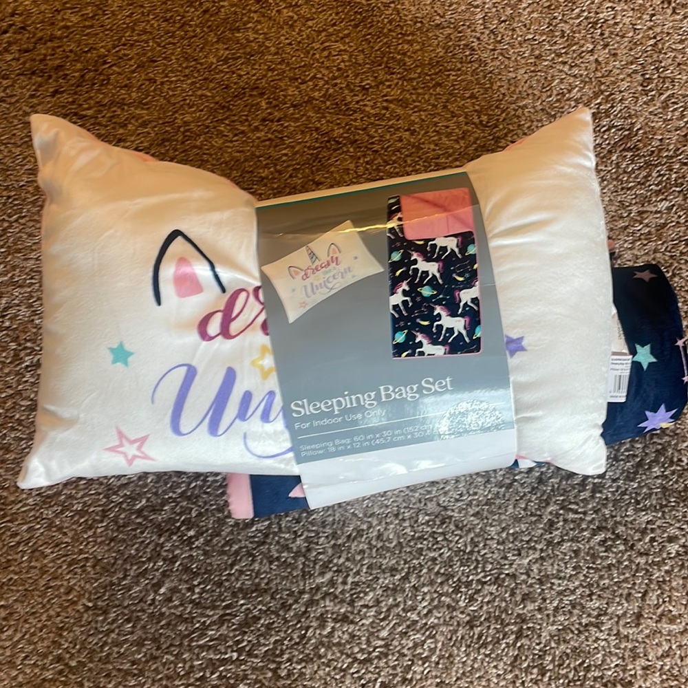 Kids unicorn sleeping bag and pillow set